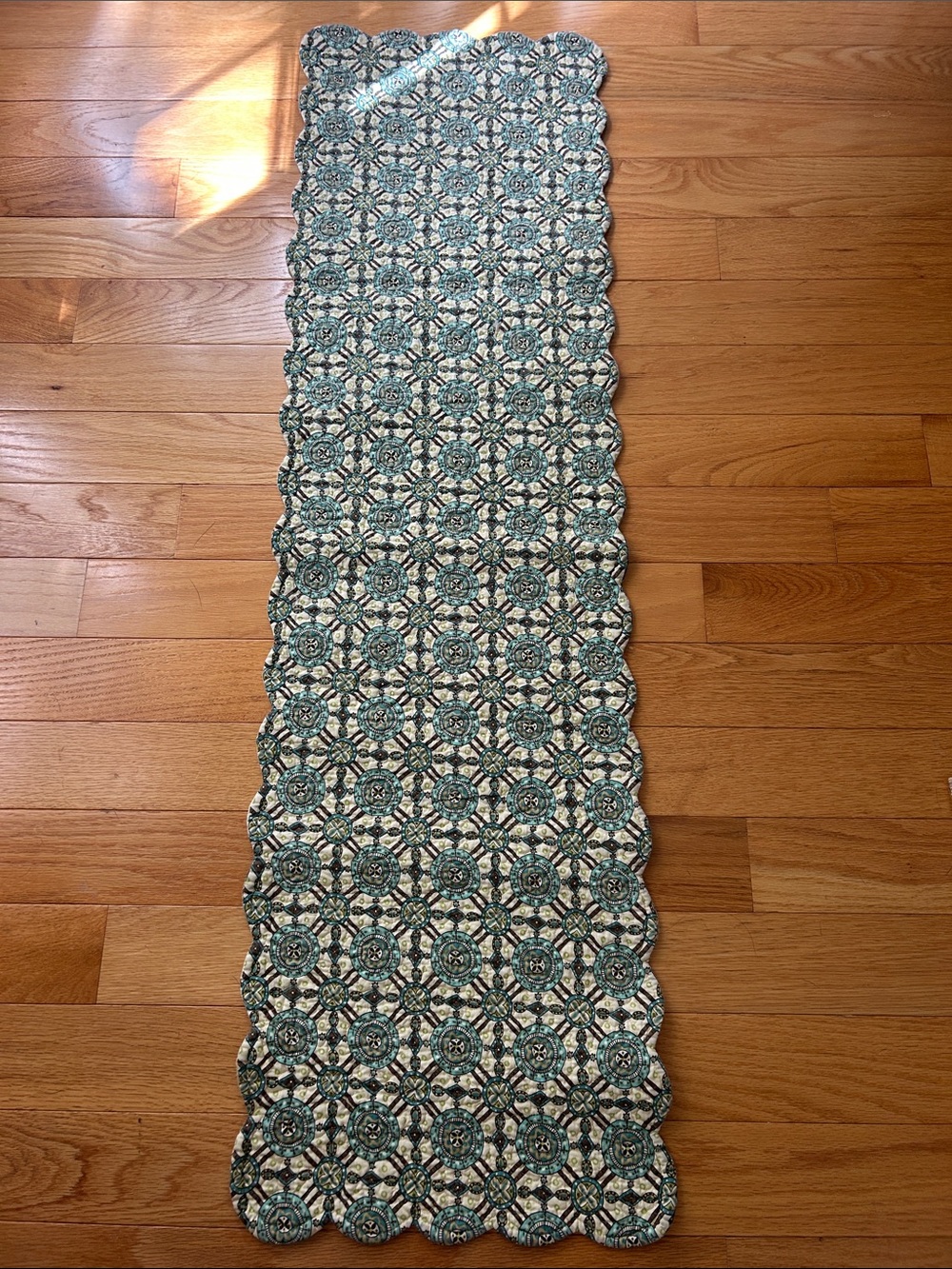 Handmade Teal and Cream Crochet Runner - Home Other